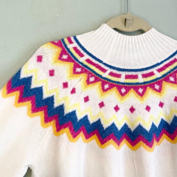 Vince Camuto Cream Fair Isle Mock Neck Knitted Winter Pullover Sweater Large - Picture 3 of 8